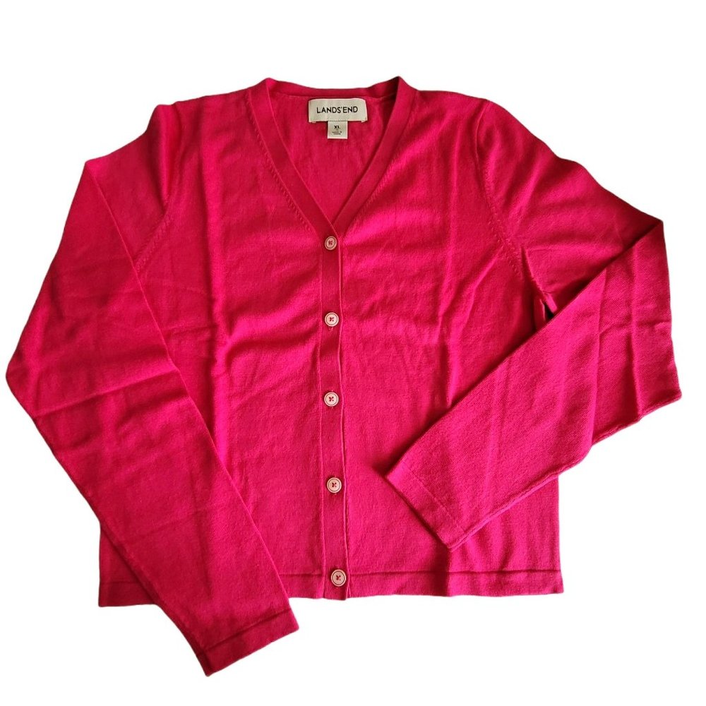 Lands' End Cardigan Sweater The Sofie Bright Teaberry Pink Girls XL JJ834